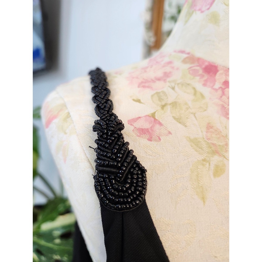 Vintage Alex Evenings Black Beaded Strap Cocktail Dress Petite 14P Midi Formal - Picture 7 of 12